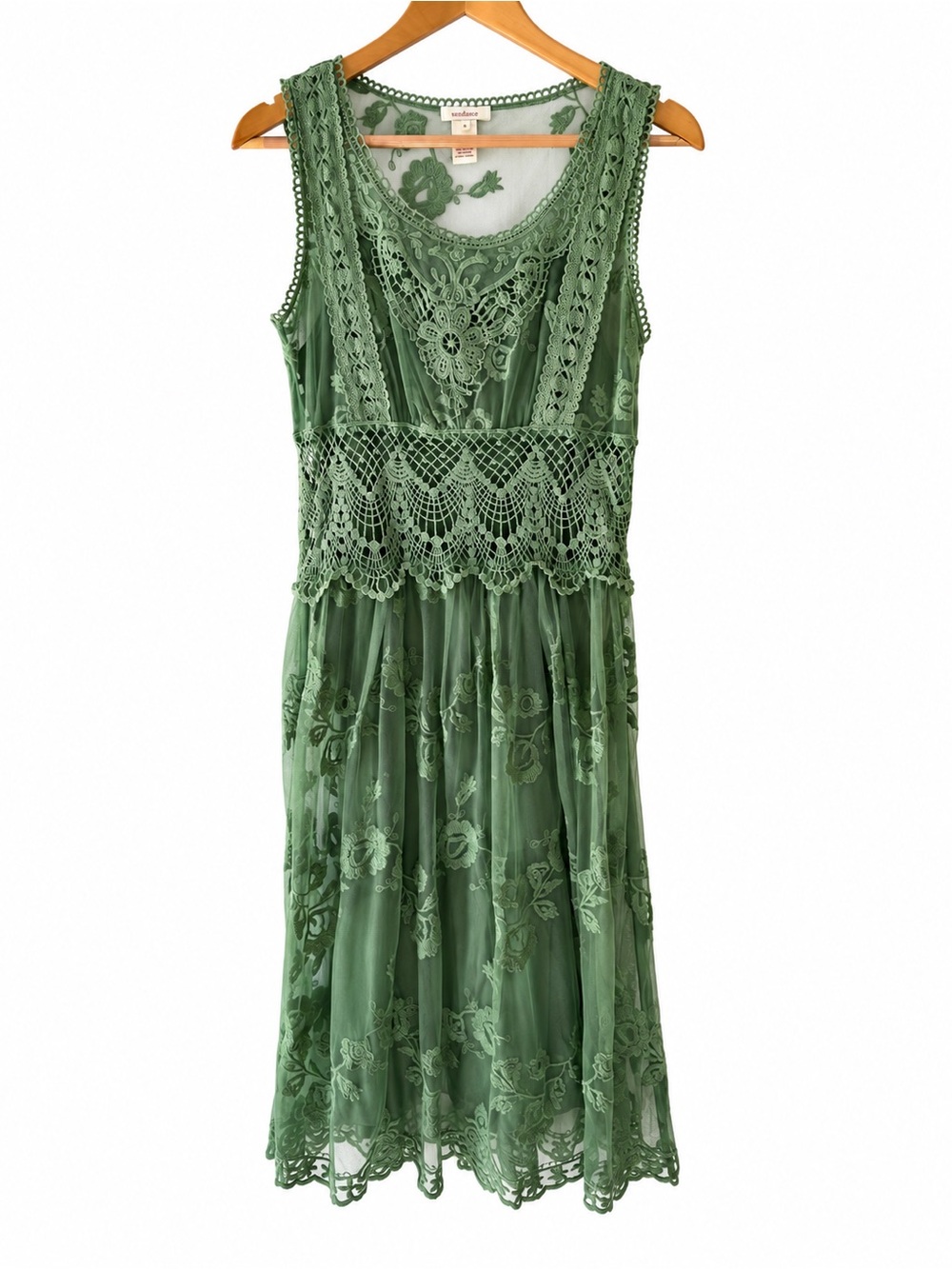 Sundance Green Lace Bohemian Sleeveless Dress Sz 6